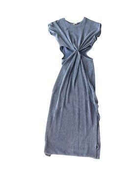Blue Buttercup - Blue Ribbed Cutout Midi Dress | Twist Waist